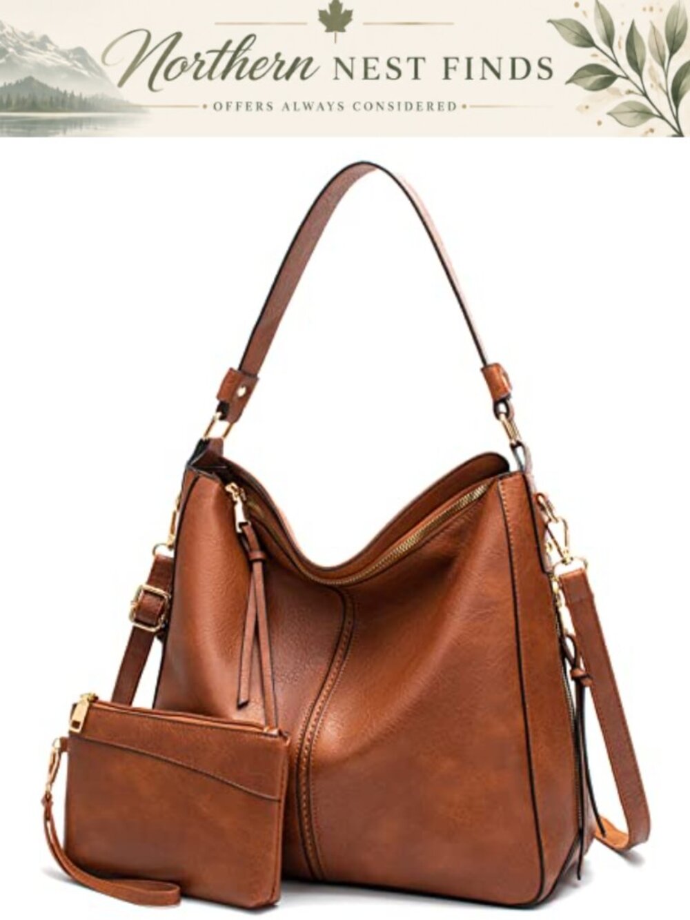 Vegan Leather Hobo Bag Set with Wallet Crossbody Shoulder Purse